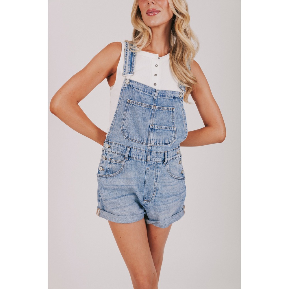 Free People We The Free Denim Short Overalls Light Wash Acid Blue Size S